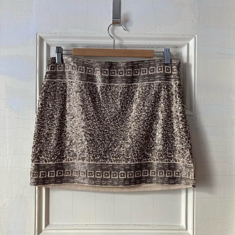 Express gold cream sequin mini skirt glam